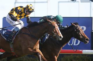 Aretha (NZ) Claiming the G3 Gold Trail Stakes. 